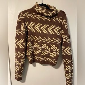 Brown and Tan Oversized Collar Sweater